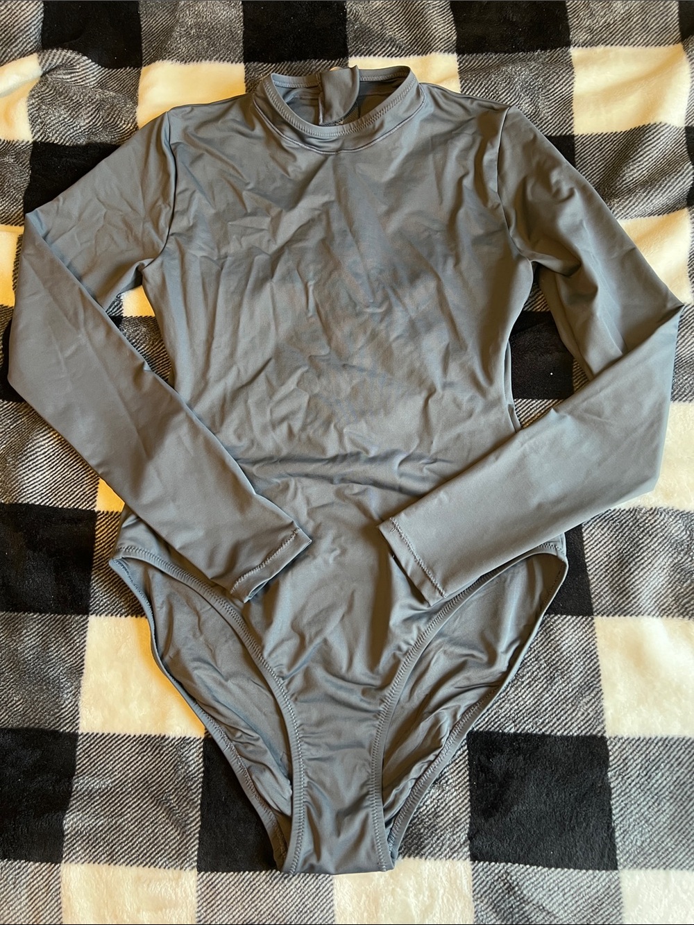 SKIMS Long-Sleeve One-Piece Bathing Suit - Gray size Medium